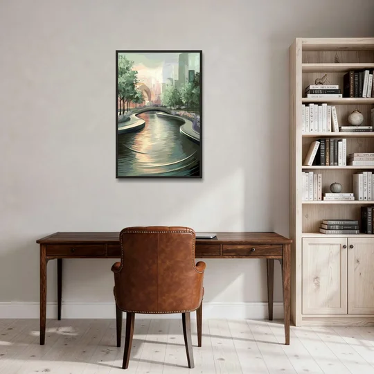 Grand Rapids Riverwalk Serenity - Black Framed Canvas Wall Art - Office - 24x36