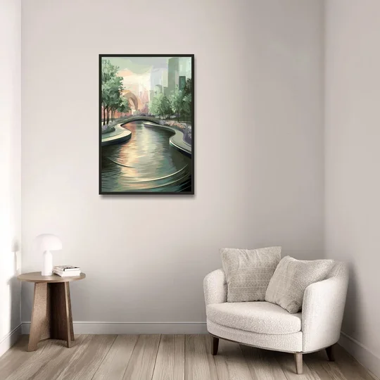 Grand Rapids Riverwalk Serenity - Black Framed Canvas Wall Art - Sofa - 24x36