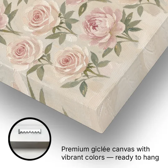 Grandmillennial Wall Art of Peonies and Garden Roses - Canvas Wall Art - Gallery Wrap Corner