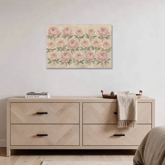 Grandmillennial Wall Art of Peonies and Garden Roses - Canvas Wall Art - Coffee Table - 36x24