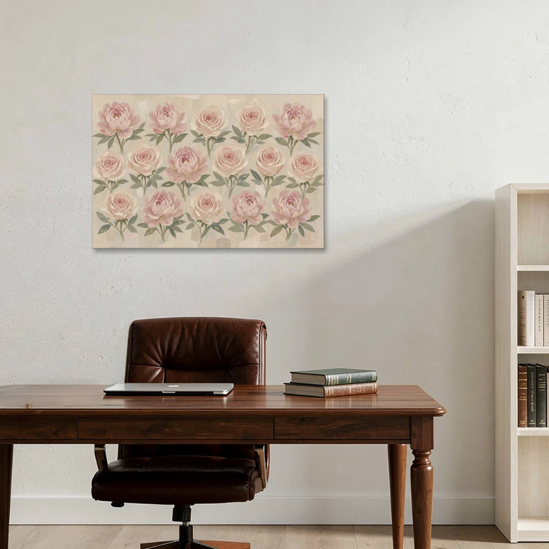 Grandmillennial Wall Art of Peonies and Garden Roses - Canvas Wall Art - Office - 36x24