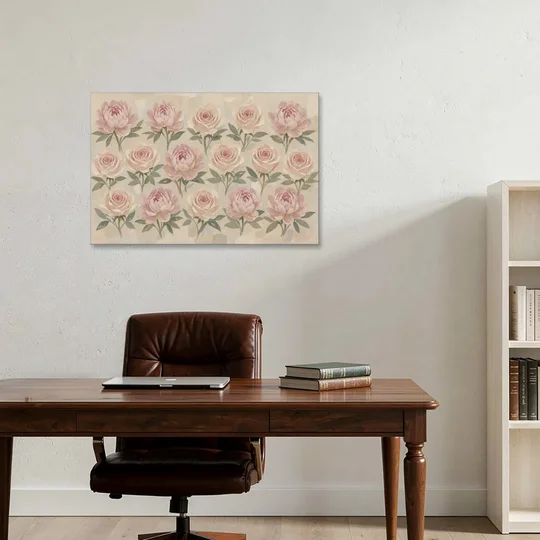 Grandmillennial Wall Art of Peonies and Garden Roses - Canvas Wall Art - Office - 36x24
