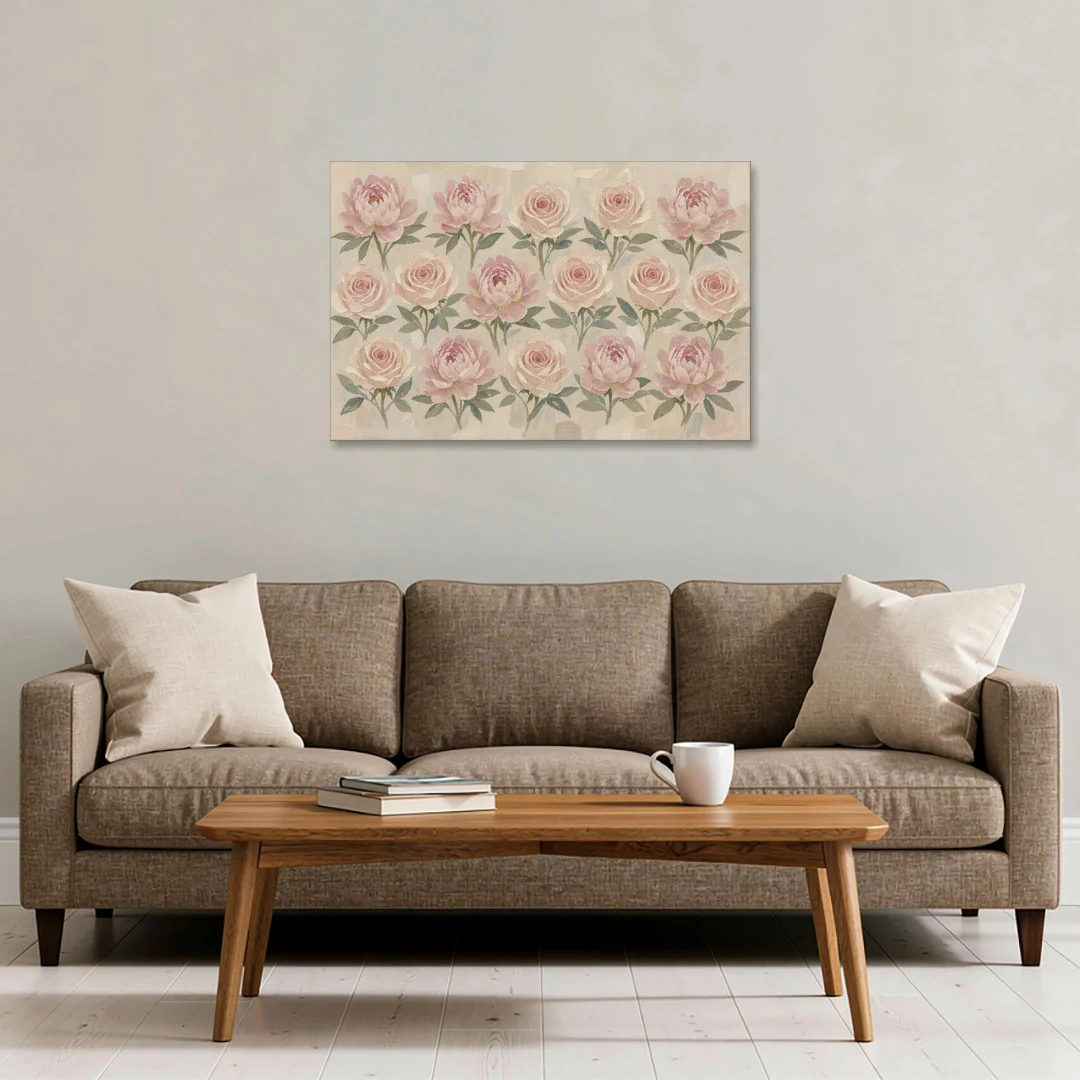 Grandmillennial Wall Art of Peonies and Garden Roses - Canvas Wall Art - Sofa - 36x24