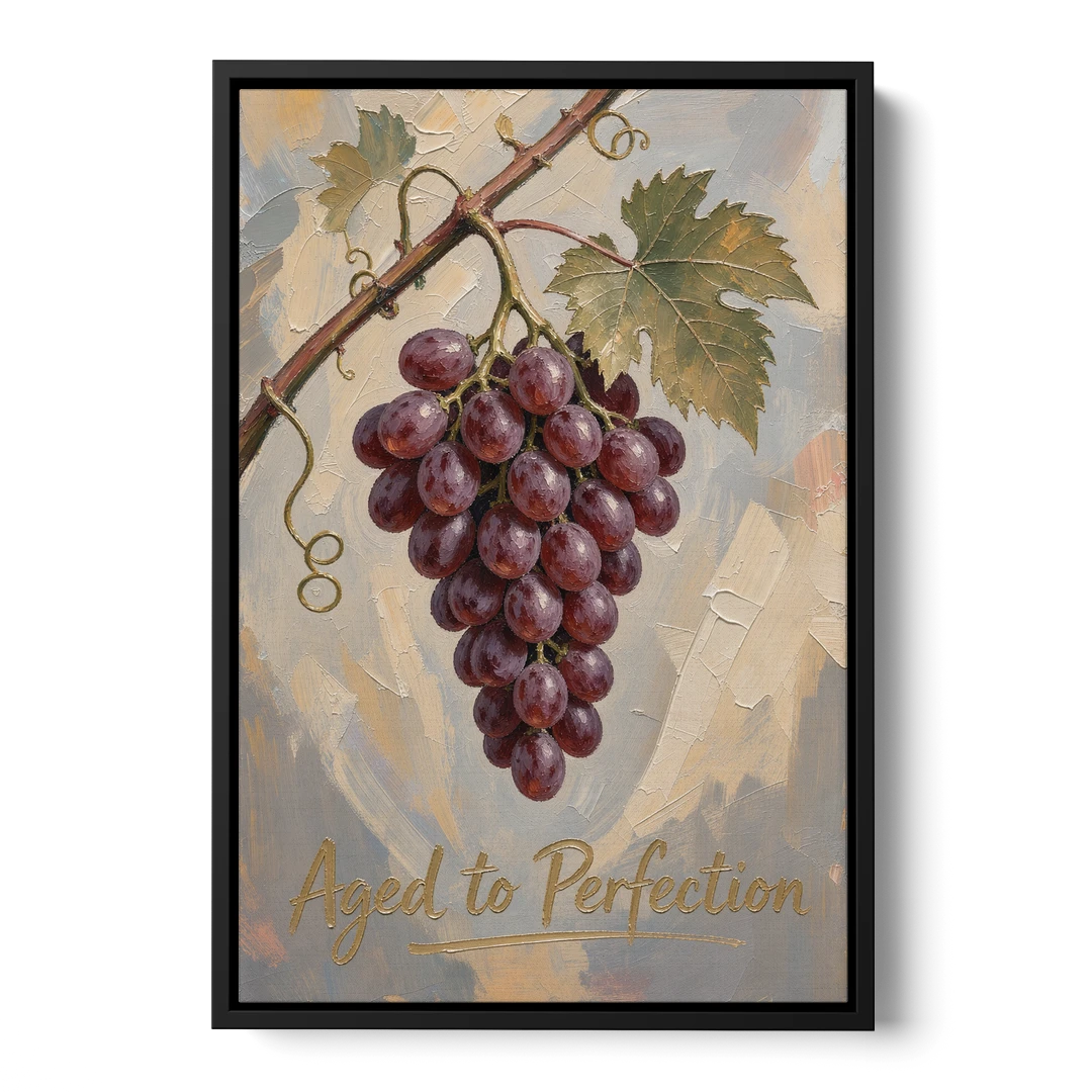 Grape Vine Wall Art Aged to Perfection - Black Framed Canvas Wall Art - Front