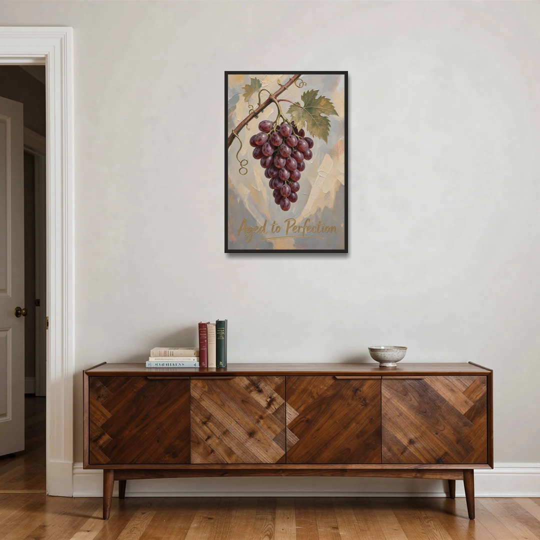 Grape Vine Wall Art Aged to Perfection - Black Framed Canvas Wall Art - Coffee Table - 24x36