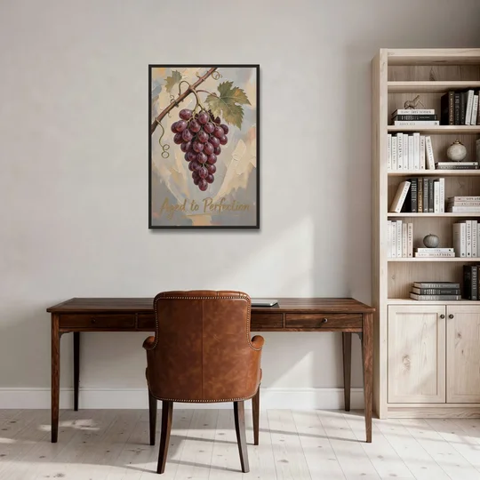 Grape Vine Wall Art Aged to Perfection - Black Framed Canvas Wall Art - Office - 24x36