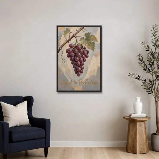 Grape Vine Wall Art Aged to Perfection - Black Framed Canvas Wall Art - Sofa - 24x36