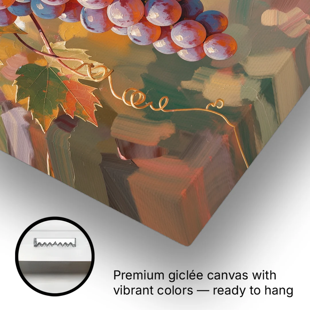 Grapes in Late Vine Light for the Dining Room - Canvas Wall Art - Gallery Wrap Corner