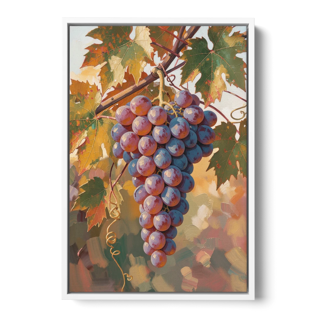 Grapes in Late Vine Light for the Dining Room - White Framed Canvas Wall Art - Front