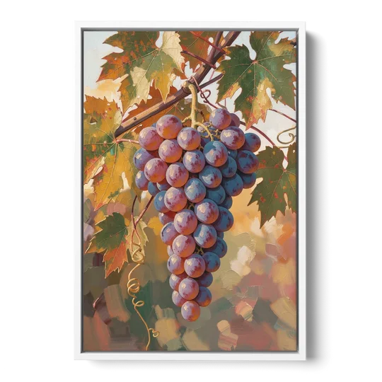 Grapes in Late Vine Light for the Dining Room - White Framed Canvas Wall Art - Front