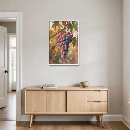Grapes in Late Vine Light for the Dining Room - White Framed Canvas Wall Art - Coffee Table - 24x36