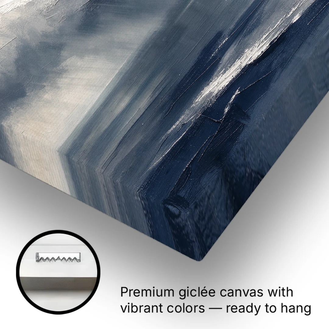 Gray and Blue Wall Art of a Sea Squall - Canvas Wall Art - Gallery Wrap Corner