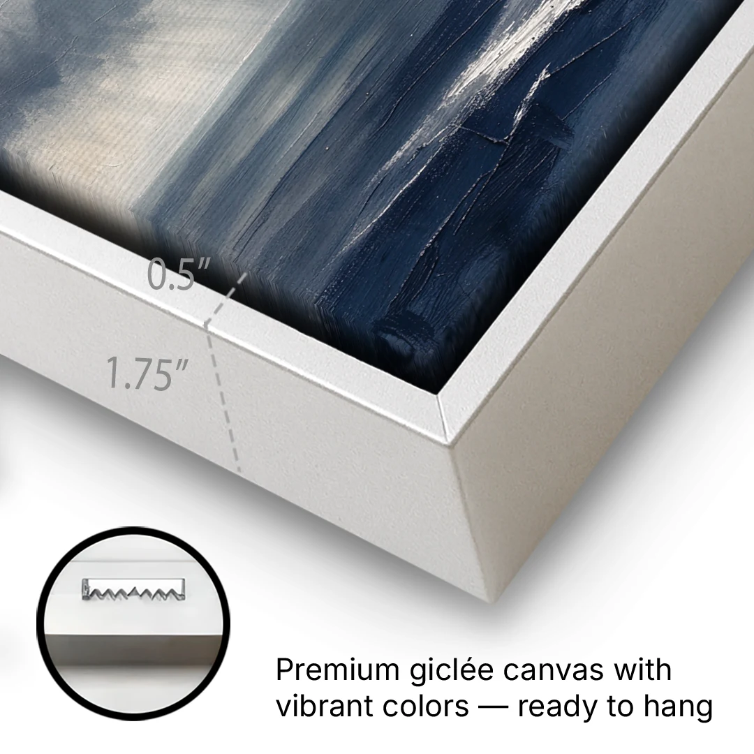 Gray and Blue Wall Art of a Sea Squall - White Framed Canvas Wall Art - Gallery Wrap Corner