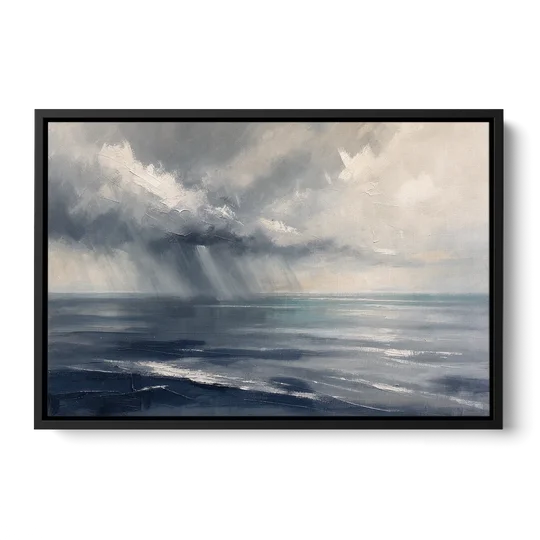 Gray and Blue Wall Art of a Sea Squall - Black Framed Canvas Wall Art - Front