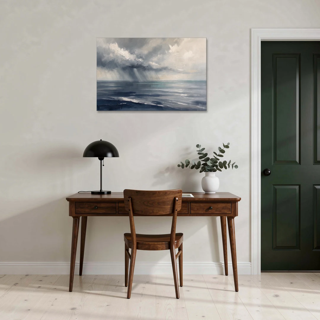Gray and Blue Wall Art of a Sea Squall - Canvas Wall Art - Office - 36x24