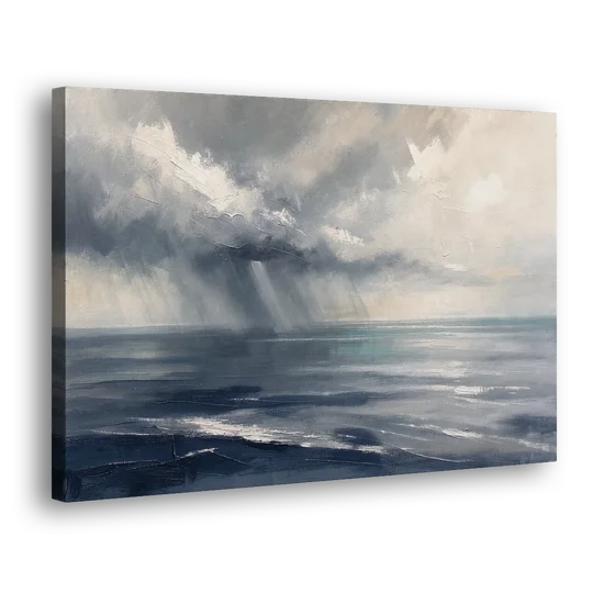 Gray and Blue Wall Art of a Sea Squall - Canvas Wall Art - Side