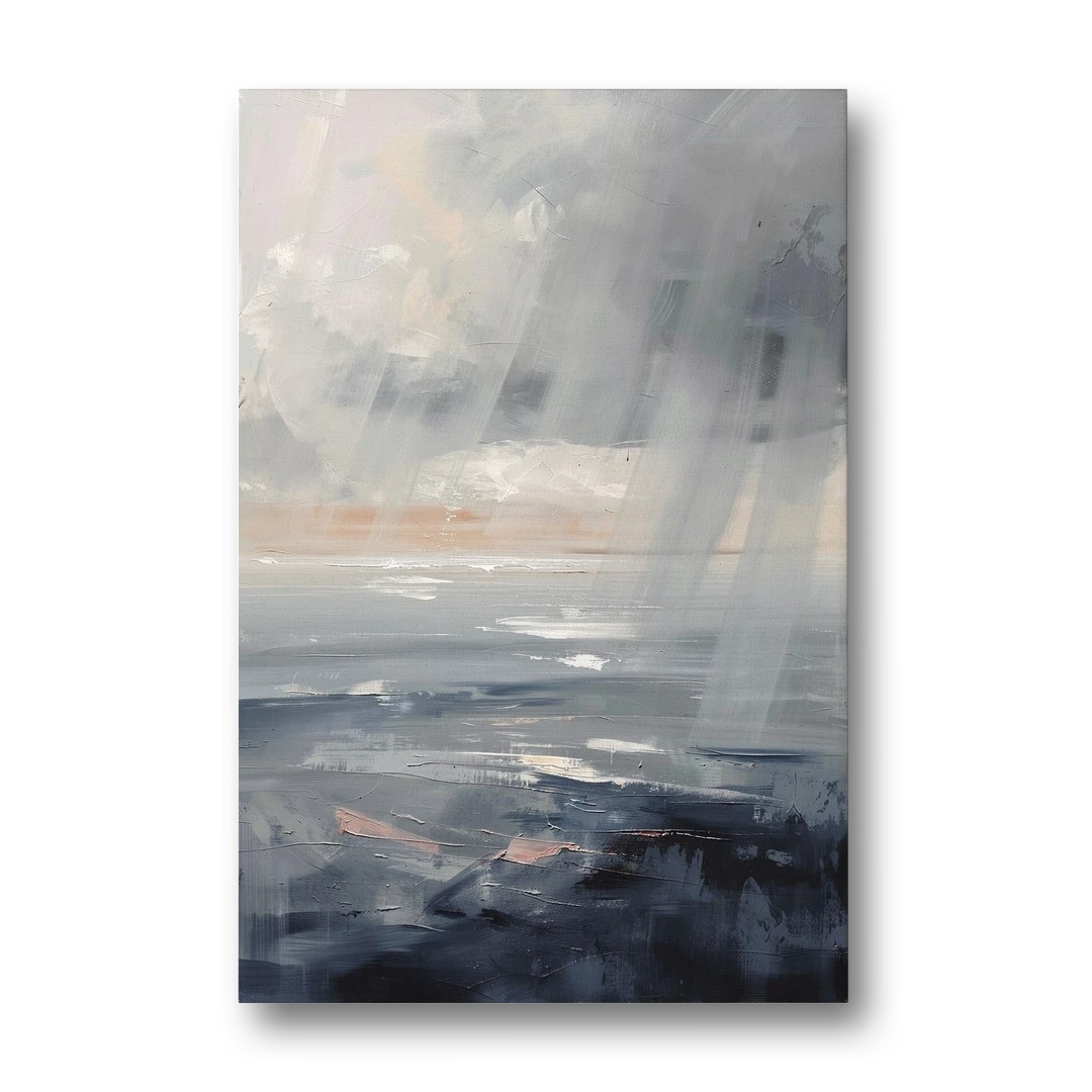 Gray Rain Curtain at Sea for the Bathroom - Canvas Wall Art - Front
