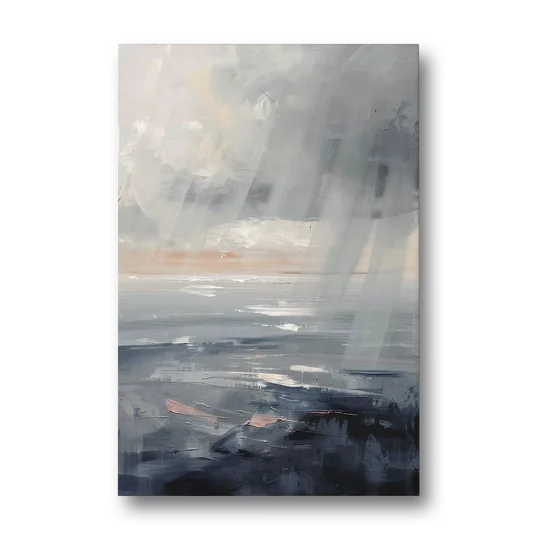 Gray Rain Curtain at Sea for the Bathroom - Canvas Wall Art - Front