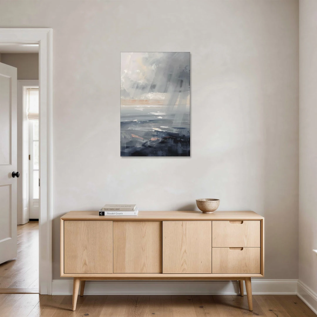 Gray Rain Curtain at Sea for the Bathroom - Canvas Wall Art - Coffee Table - 24x36