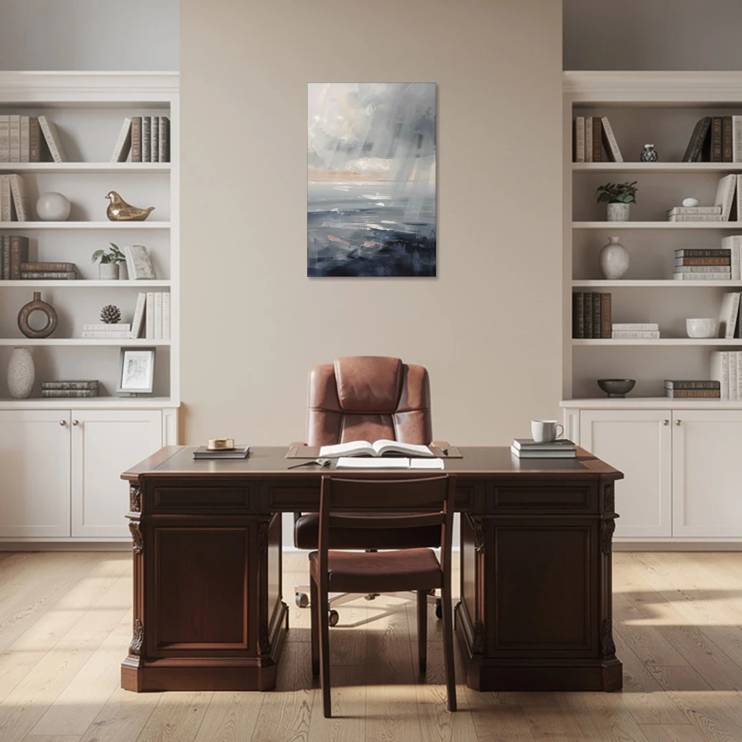 Gray Rain Curtain at Sea for the Bathroom - Canvas Wall Art - Office - 24x36