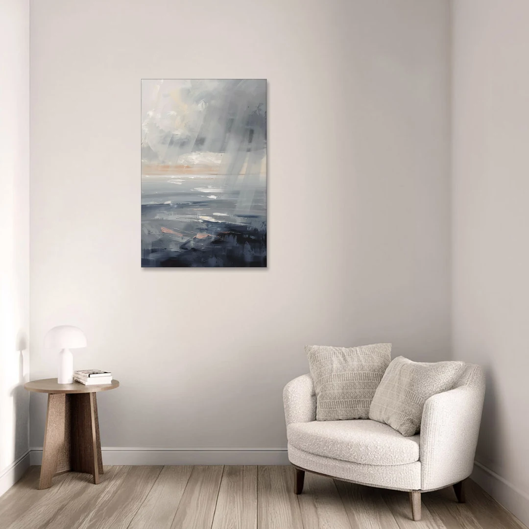 Gray Rain Curtain at Sea for the Bathroom - Canvas Wall Art - Sofa - 24x36