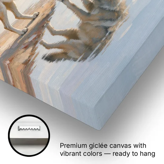 Gray Wolf Drinking at Dawn for the Bathroom - Canvas Wall Art - Gallery Wrap Corner