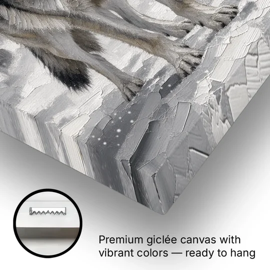 Gray Wolf in Falling Snow - Canvas Wall Art - Gallery Wrap Corner