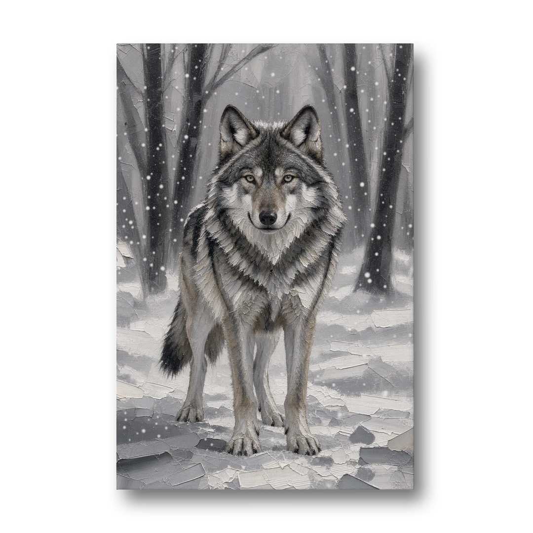 Gray Wolf in Falling Snow - Canvas Wall Art - Front