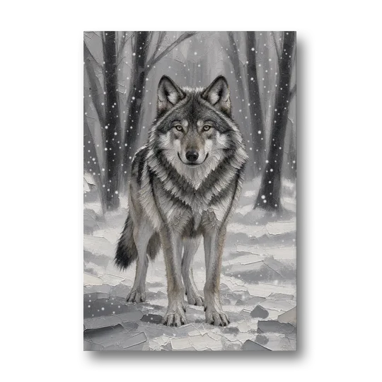 Gray Wolf in Falling Snow - Canvas Wall Art - Front