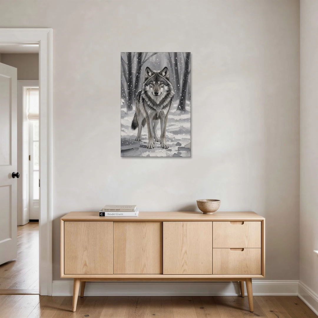 Gray Wolf in Falling Snow - Canvas Wall Art - Coffee Table - 24x36