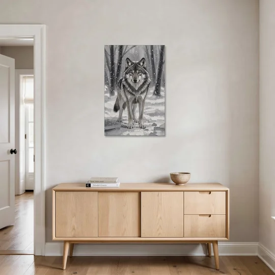 Gray Wolf in Falling Snow - Canvas Wall Art - Coffee Table - 24x36