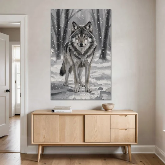 Gray Wolf in Falling Snow - Canvas Wall Art - Coffee Table - 40x60