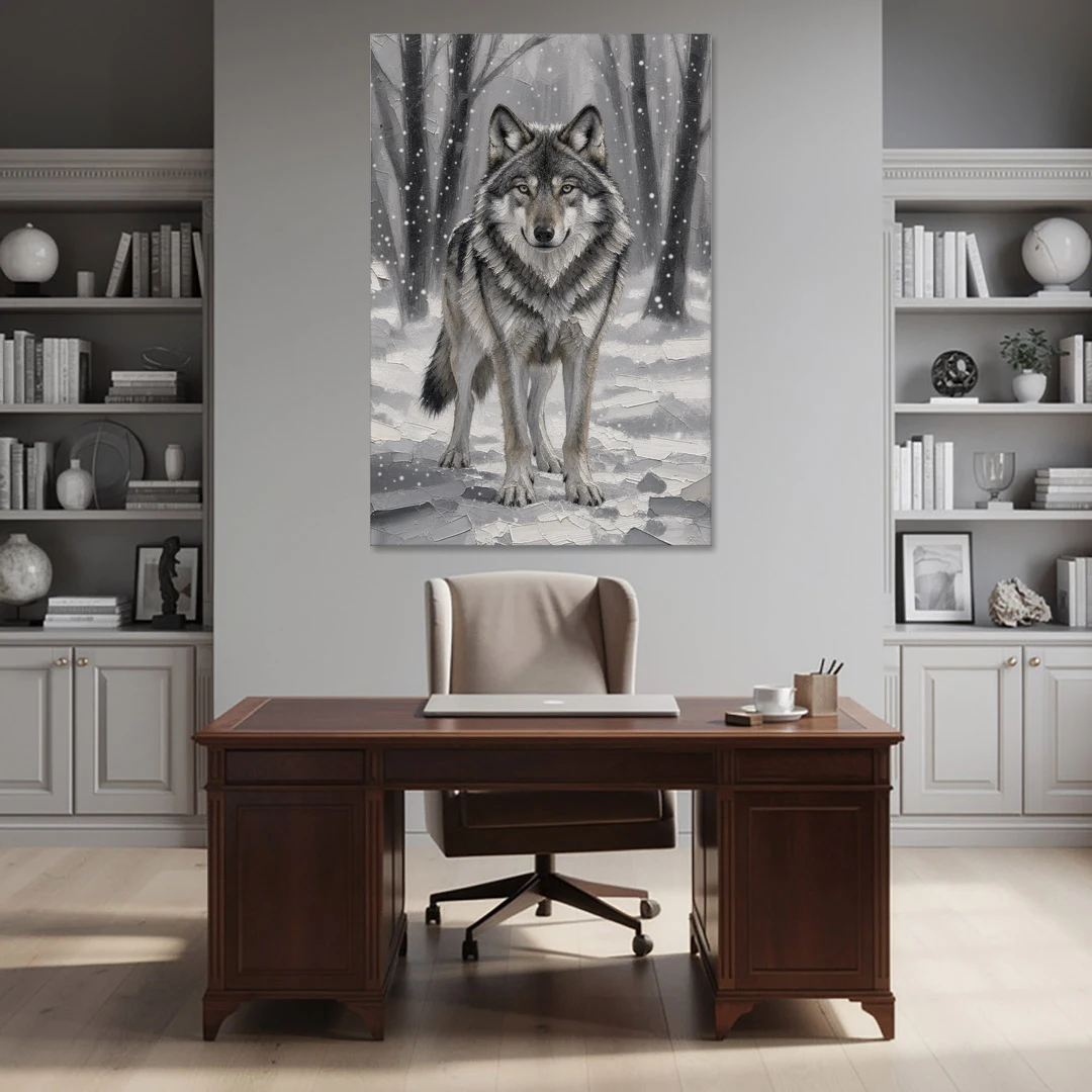 Gray Wolf in Falling Snow - Canvas Wall Art - Office - 40x60