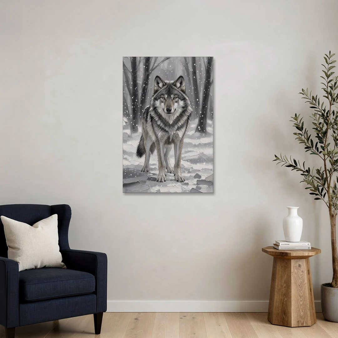 Gray Wolf in Falling Snow - Canvas Wall Art - Sofa - 24x36