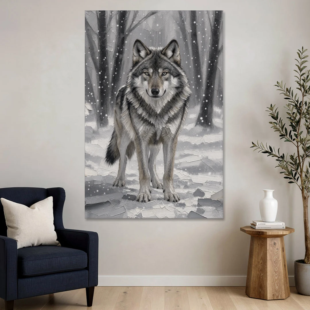 Gray Wolf in Falling Snow - Canvas Wall Art - Sofa - 40x60