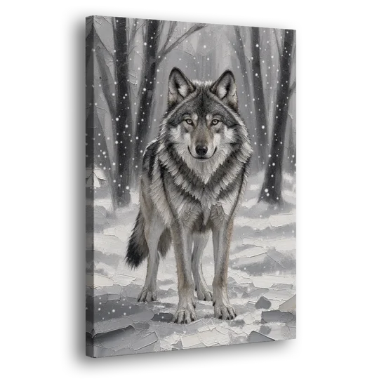 Gray Wolf in Falling Snow - Canvas Wall Art - Side