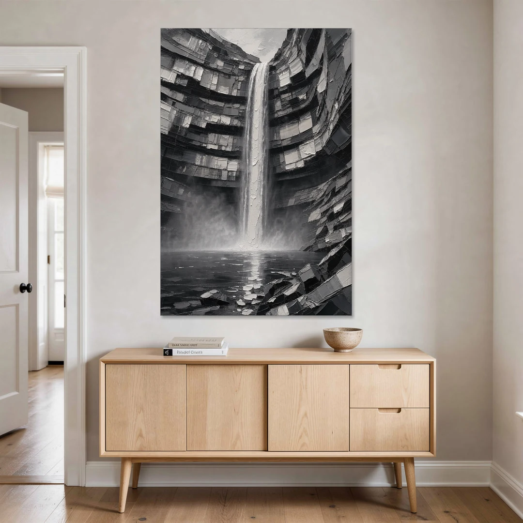 Grayscale Wall Art of a Canyon Waterfall - Canvas Wall Art - Coffee Table - 40x60