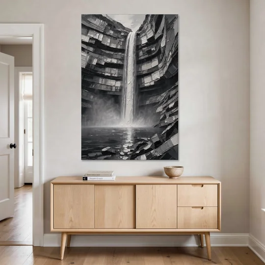 Grayscale Wall Art of a Canyon Waterfall - Canvas Wall Art - Coffee Table - 40x60