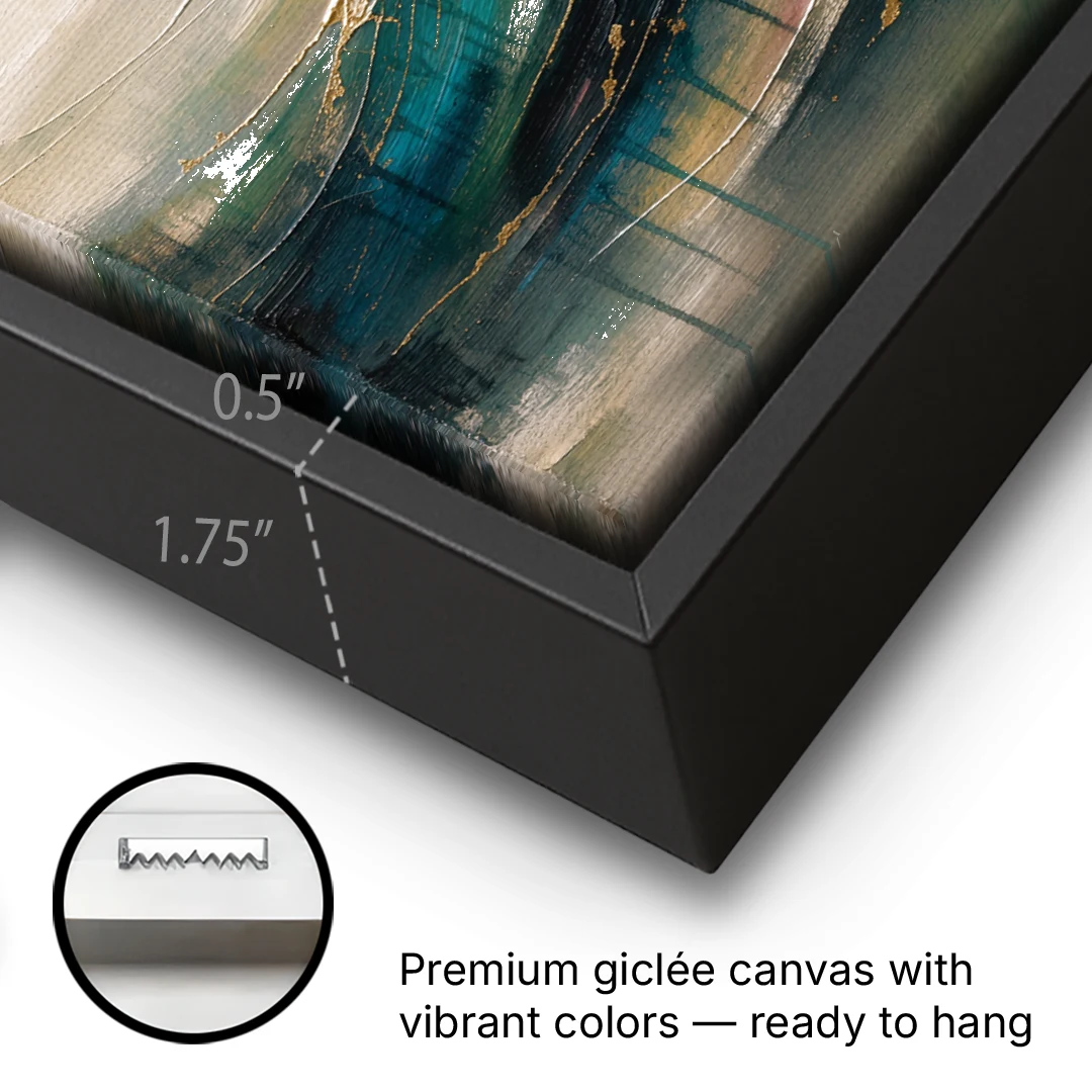 Green Abstract Emerald Tide with Gold Veins - Black Framed Canvas Wall Art - Gallery Wrap Corner