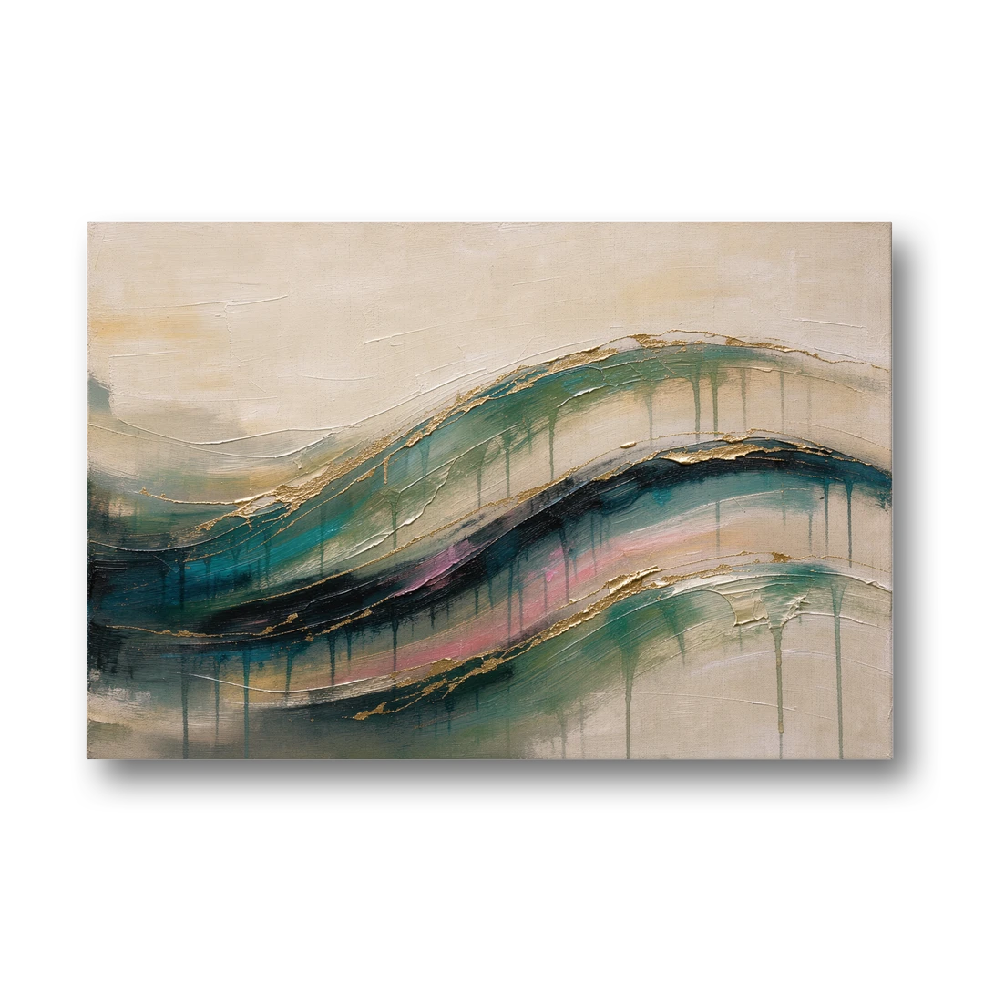 Green Abstract Emerald Tide with Gold Veins - Canvas Wall Art - Front