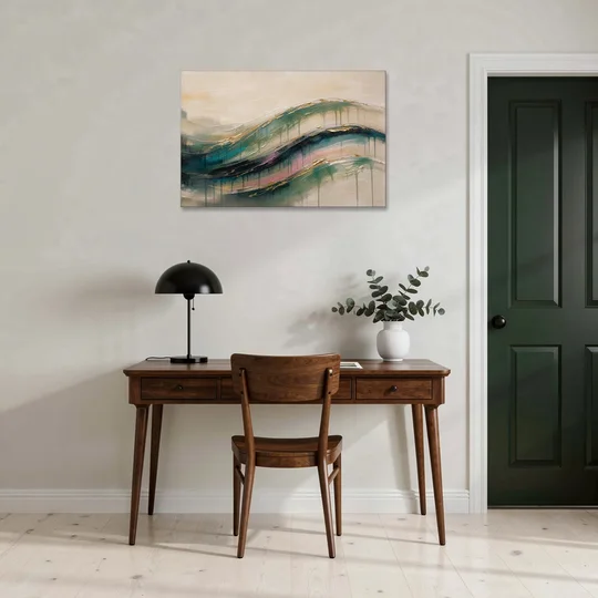 Green Abstract Emerald Tide with Gold Veins - Canvas Wall Art - Office - 36x24