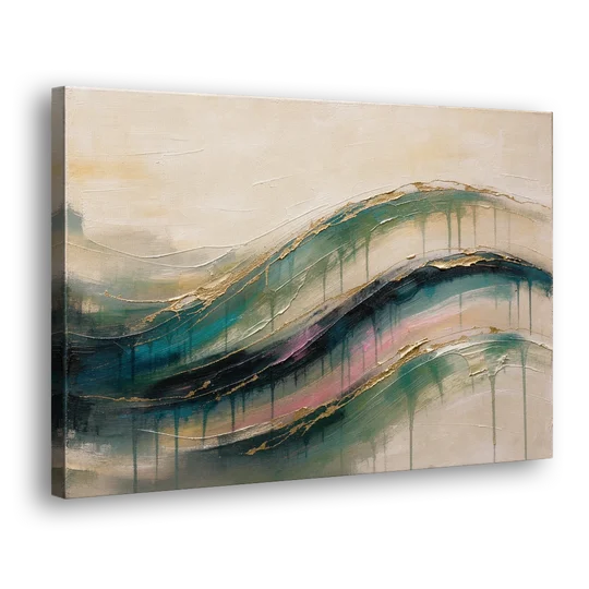 Green Abstract Emerald Tide with Gold Veins - Canvas Wall Art - Side