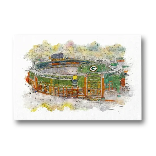 Green Bay Packers Lambeau Field Watercolor Stadium - Canvas Wall Art - Front