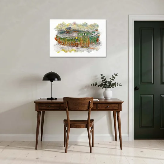 Green Bay Packers Lambeau Field Watercolor Stadium - Canvas Wall Art - Office - 36x24