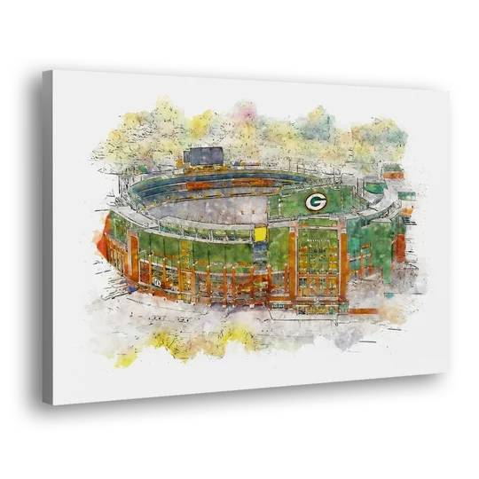 Green Bay Packers Lambeau Field Watercolor Stadium - Canvas Wall Art - Side