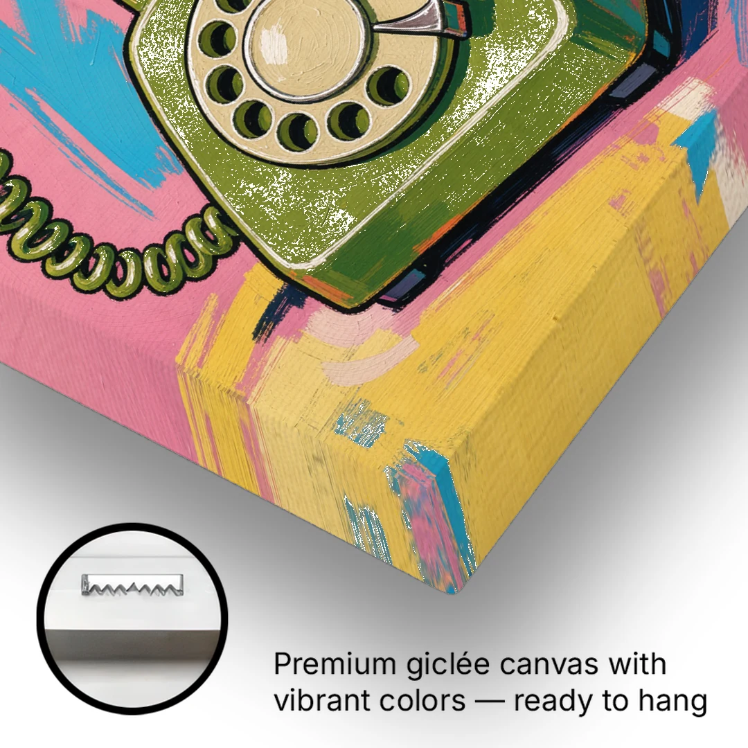 Green Rotary Phone With the Handset Lifted - Canvas Wall Art - Gallery Wrap Corner