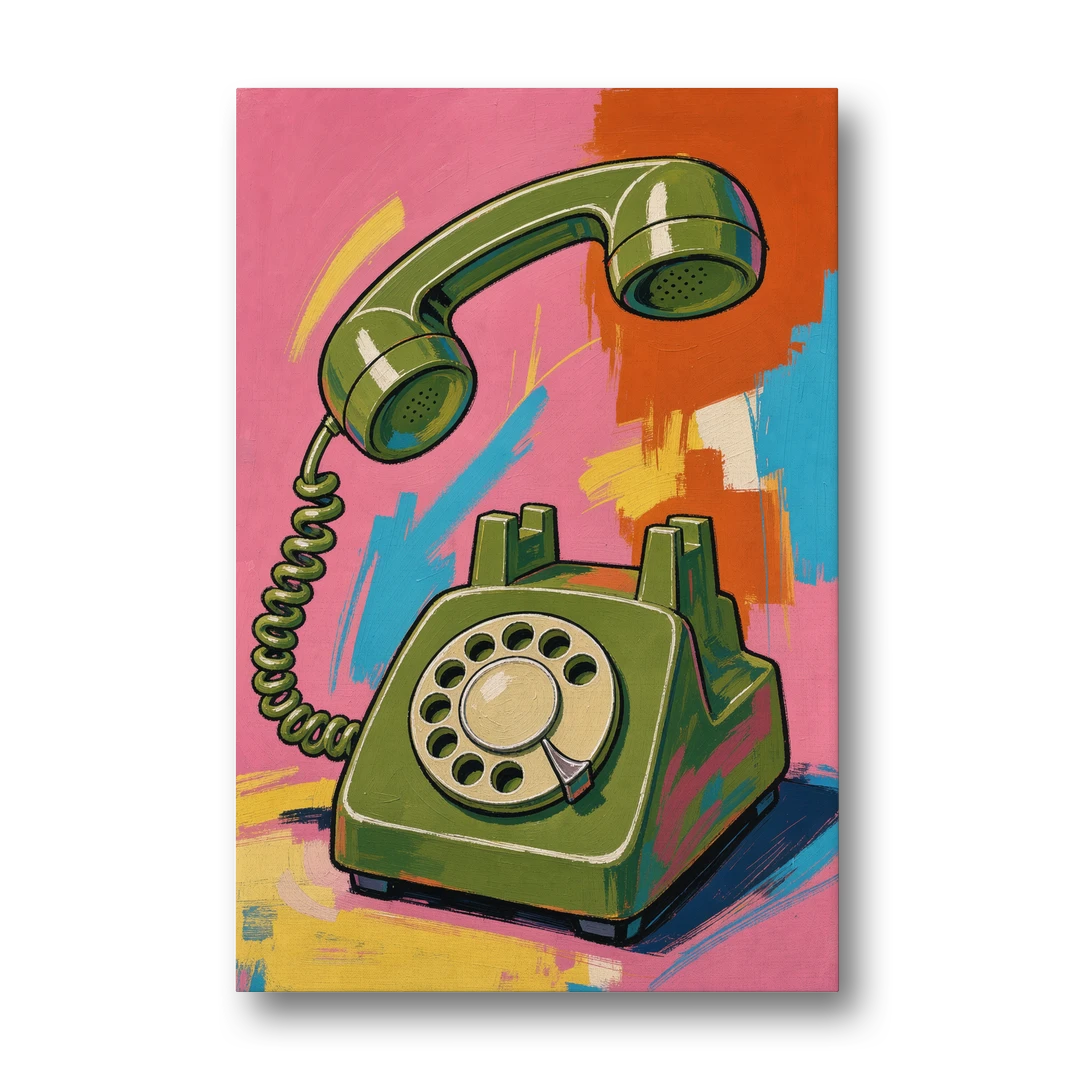Green Rotary Phone With the Handset Lifted - Canvas Wall Art - Front