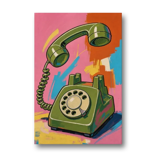 Green Rotary Phone With the Handset Lifted - Canvas Wall Art - Front