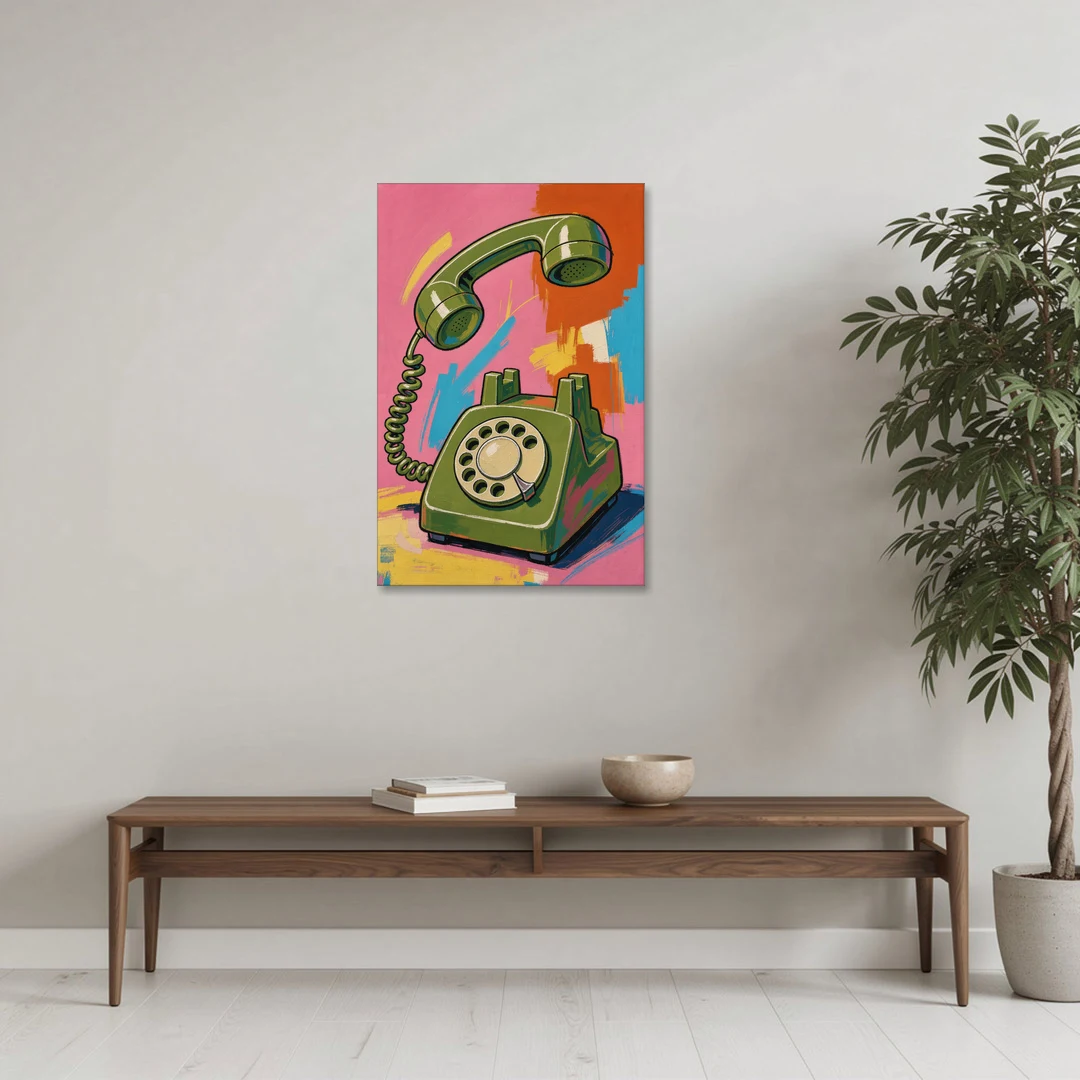 Green Rotary Phone With the Handset Lifted - Canvas Wall Art - Coffee Table - 24x36