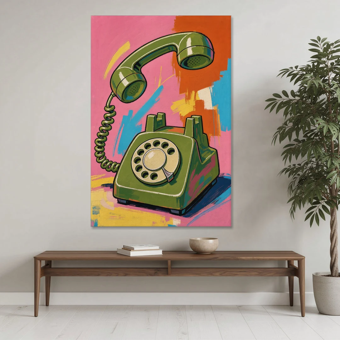 Green Rotary Phone With the Handset Lifted - Canvas Wall Art - Coffee Table - 40x60